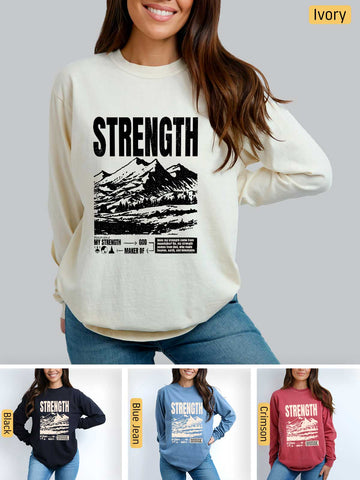 Strength, I Lift My Eyes to the Mountains - Psalm 121: 1-2 - Medium-weight, Unisex Longsleeve T-Shirt