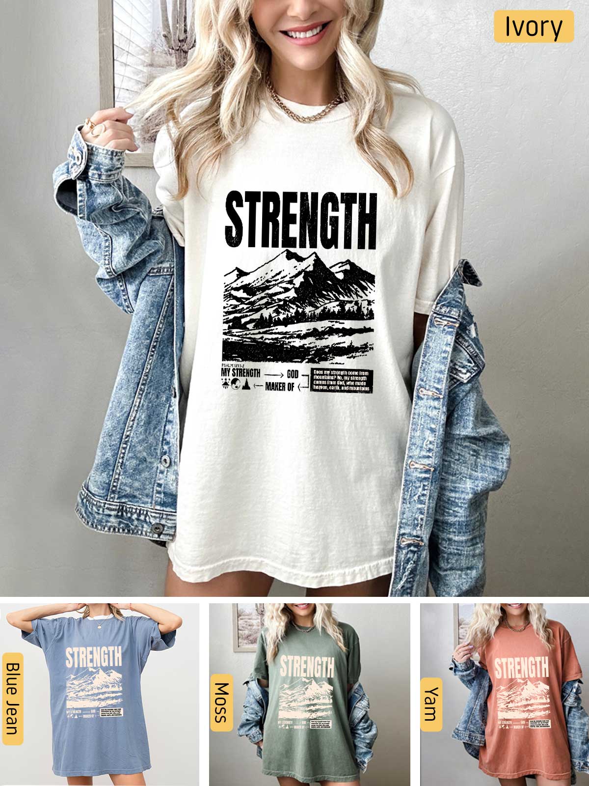 a woman wearing a shirt that says strength