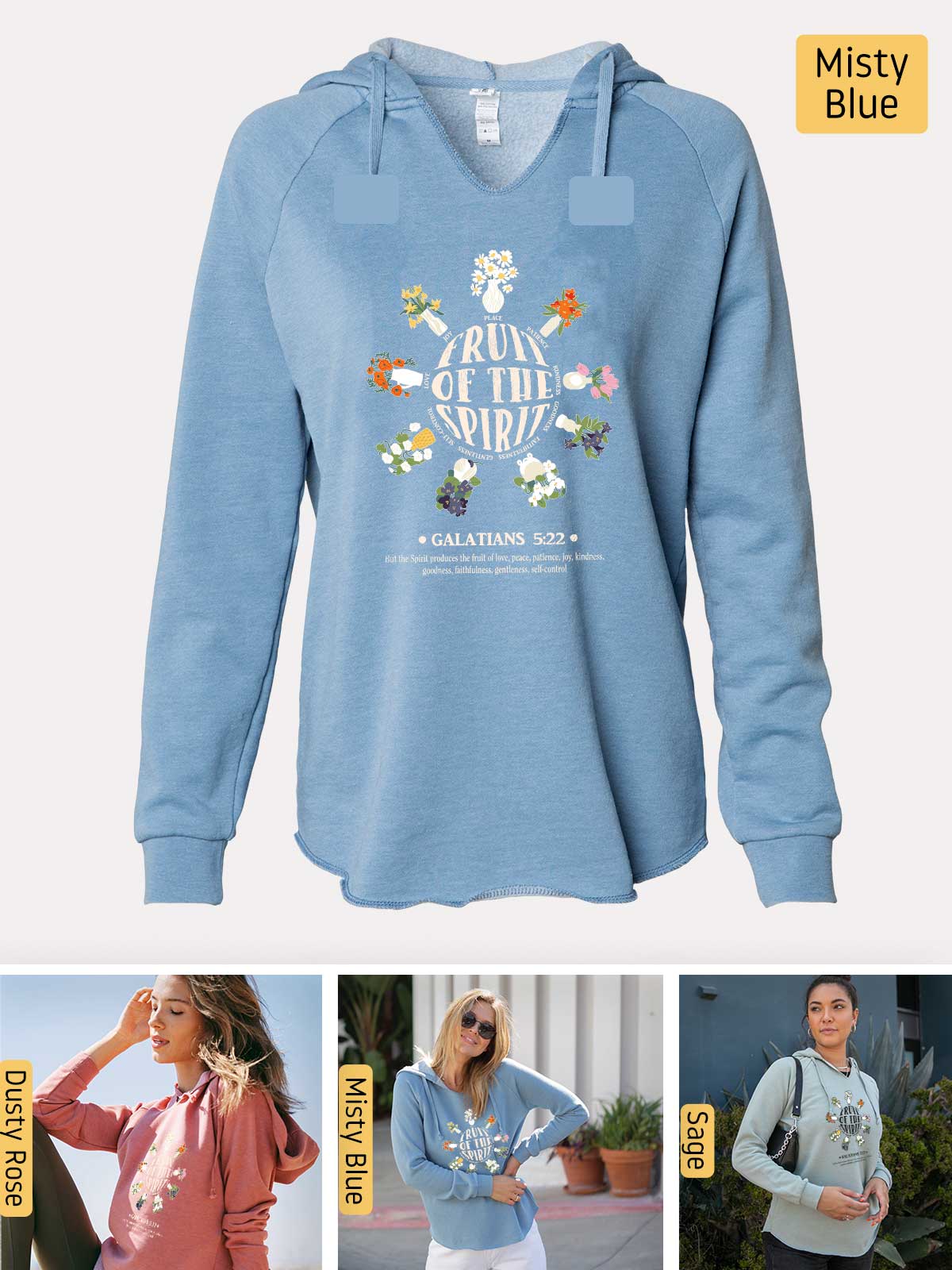 a blue hoodie with a picture of a woman wearing a blue hoodie