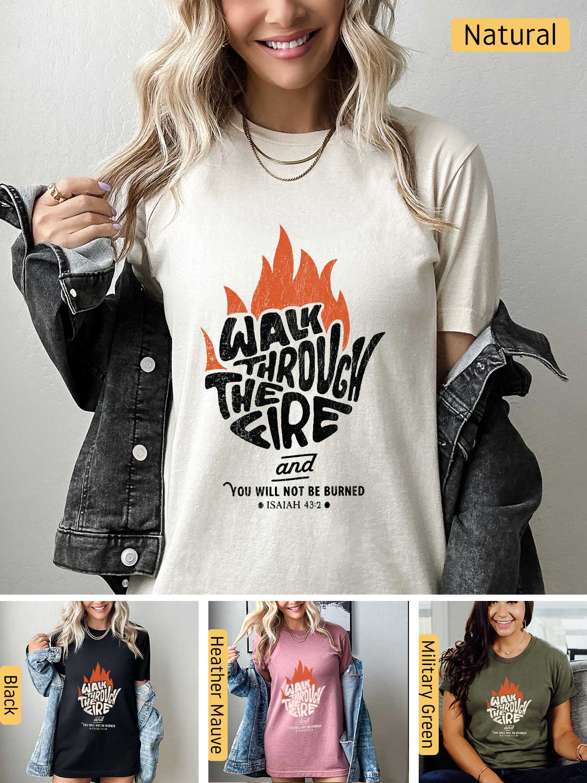 a woman wearing a t - shirt with the words war through fire on it