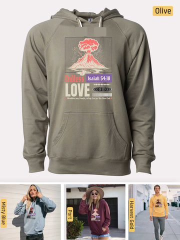 Mountains may Crumble, My Love Endures Forever - Isaiah 54:10 - Lightweight, Unisex, Slim-Fit, Terry Loopback Hoodie