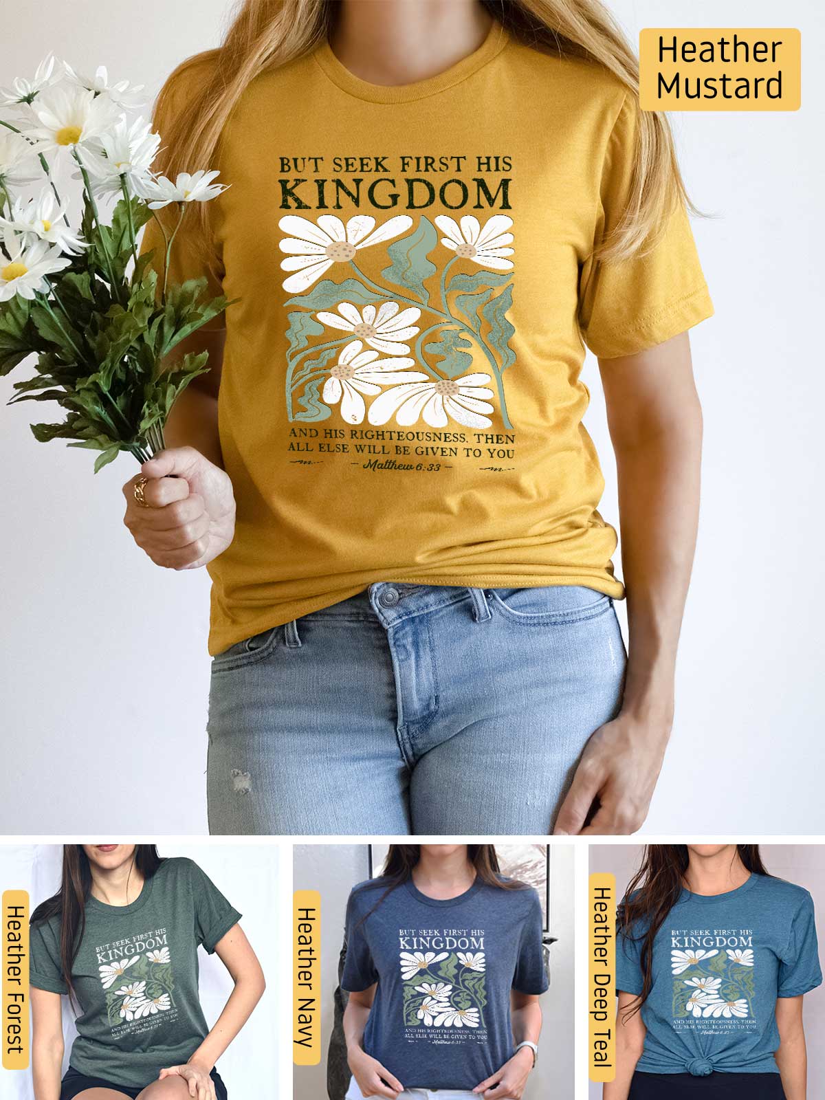 a woman wearing a t - shirt with a flower on it