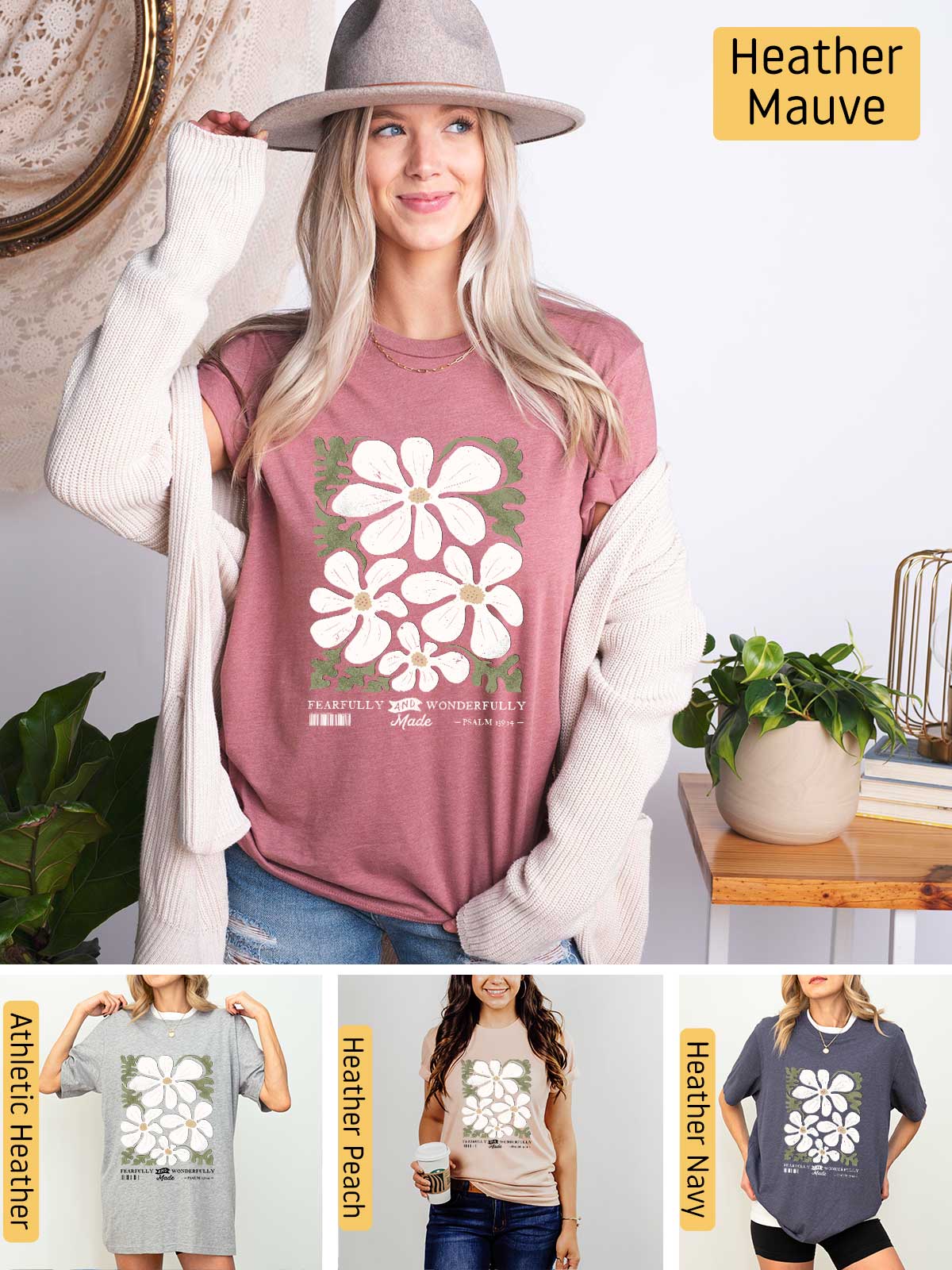 a woman wearing a t - shirt that has a flower on it