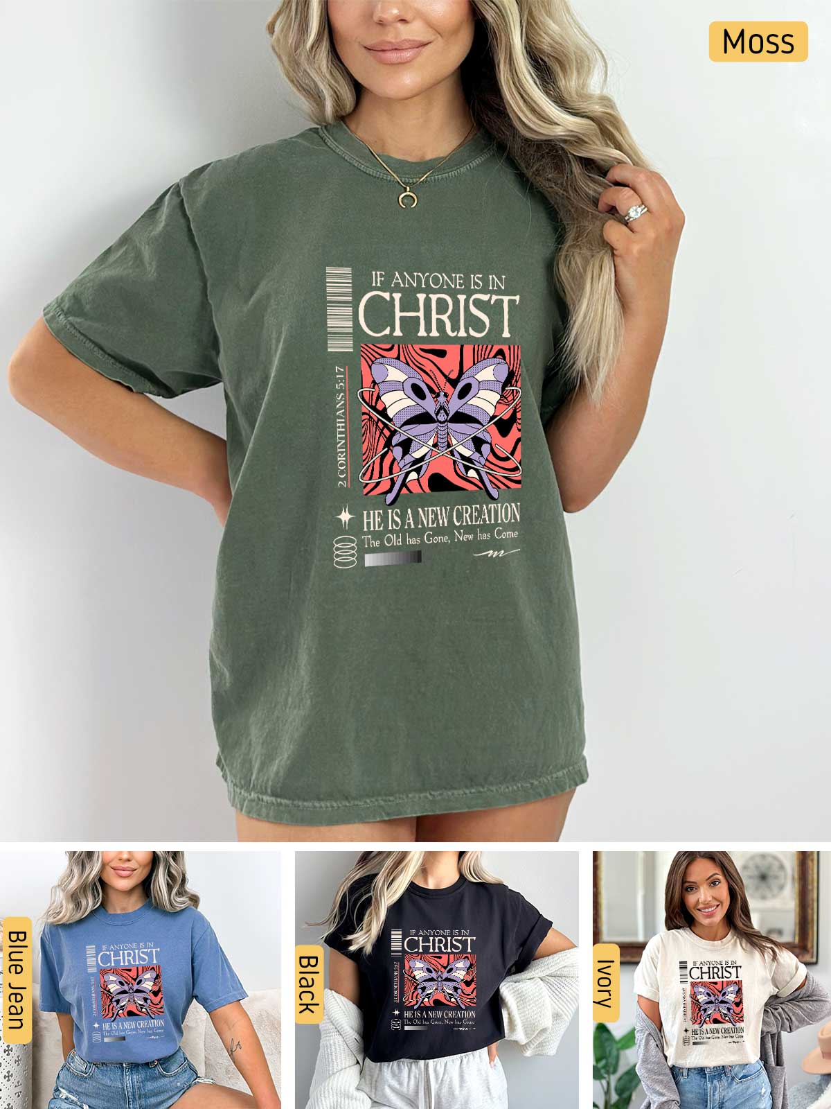 a collage of photos of a woman wearing a t - shirt