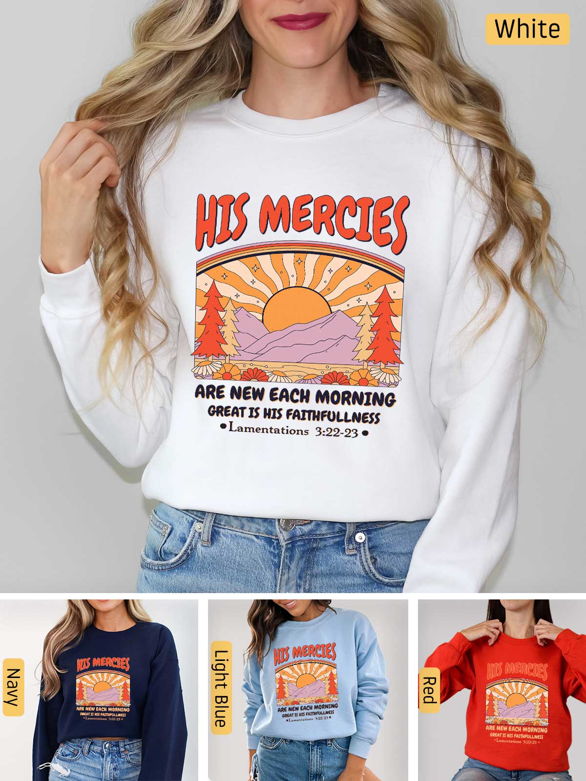 a woman wearing a sweatshirt with the words hot mercies on it