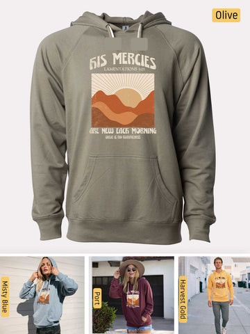 His Mercies are New Every Morning - Lamentations 3:22-23 - Lightweight, Unisex, Slim-Fit, Terry Loopback Hoodie