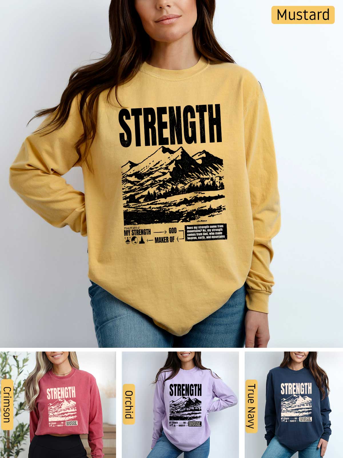 a woman wearing a sweatshirt with the words strength on it