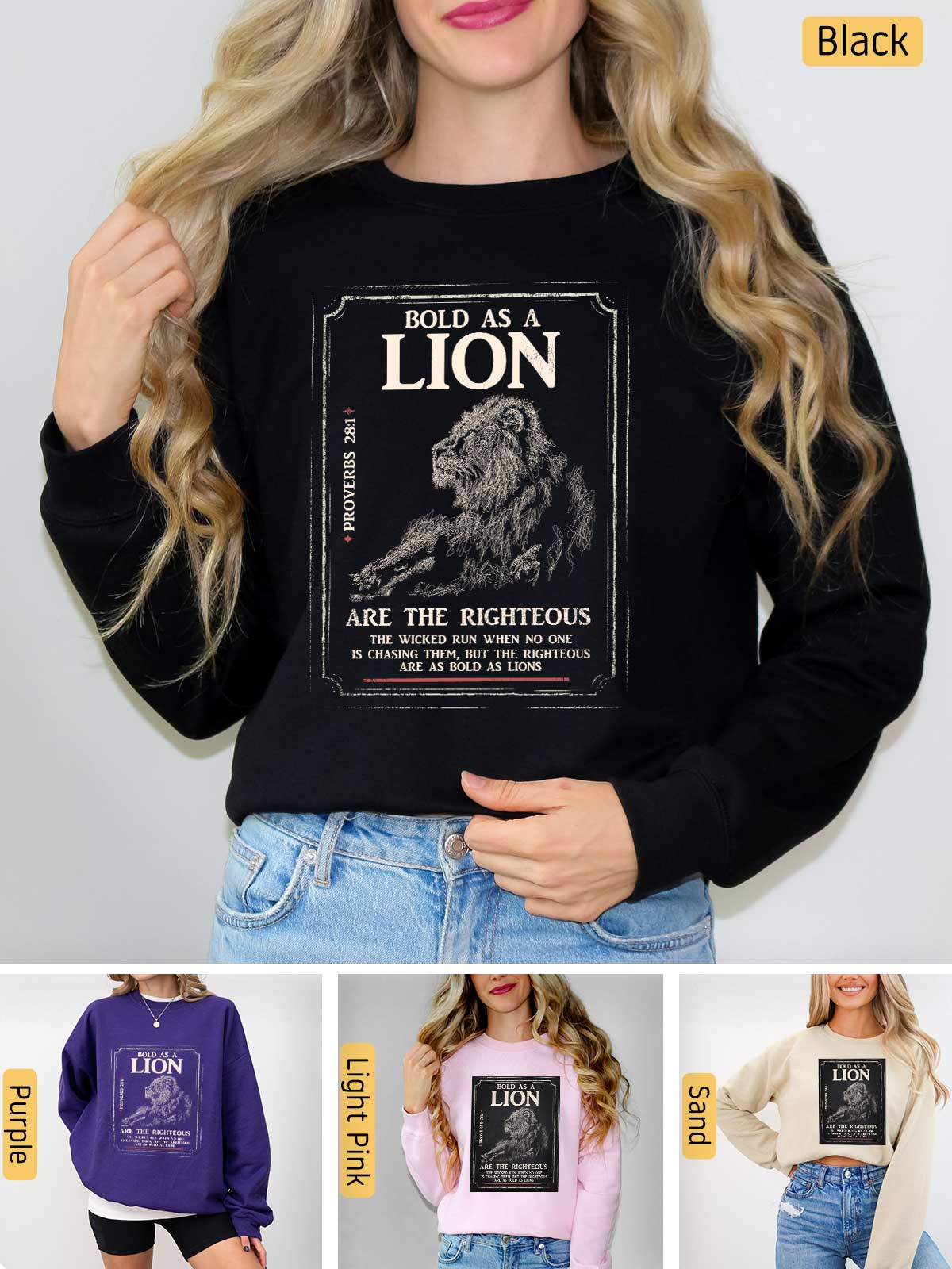 a woman wearing a black shirt with a lion on it