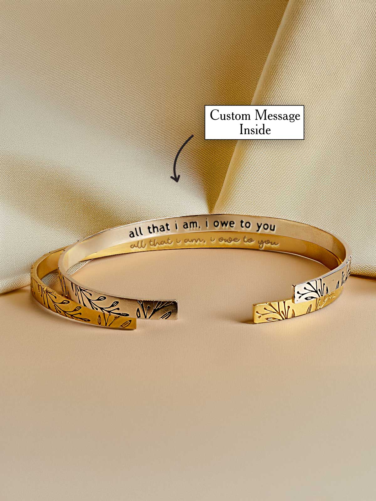 a cuff bracelet with a message on it