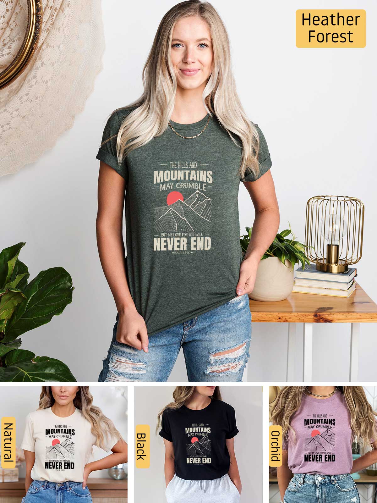 a collage of photos of a woman wearing a mountain t - shirt