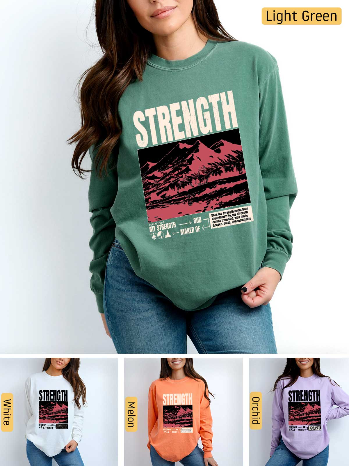 a woman wearing a sweatshirt with the words strength on it