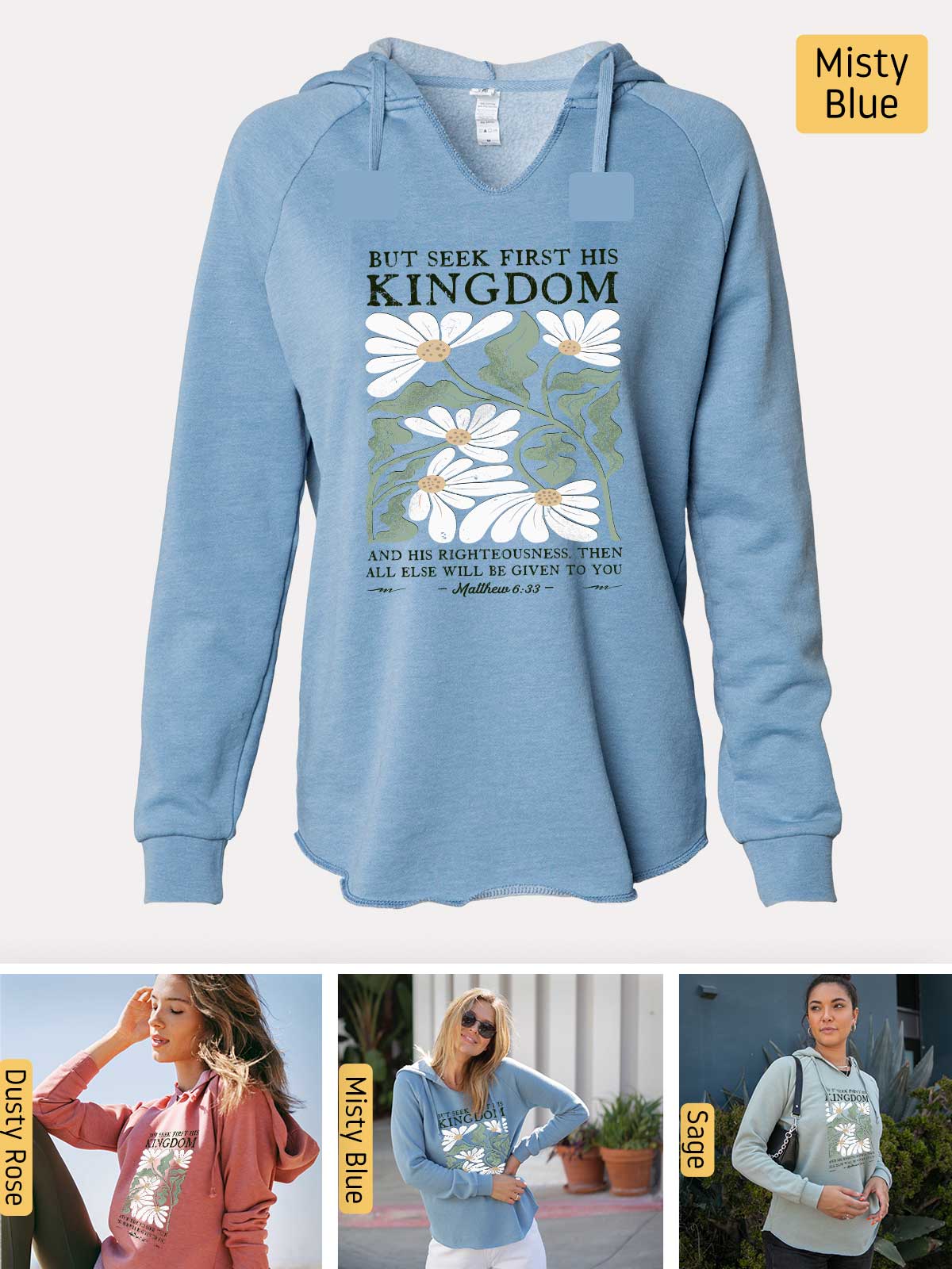 a women's blue hoodie with a picture of a woman wearing a blue