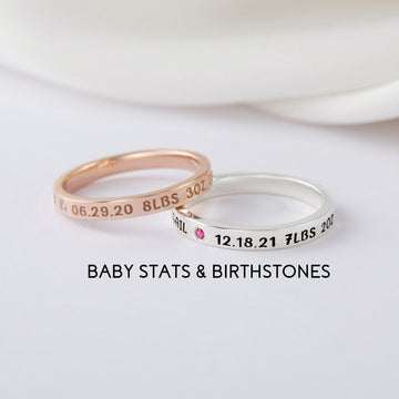 Baby Stats with Birthstone Ring - 2.8mm