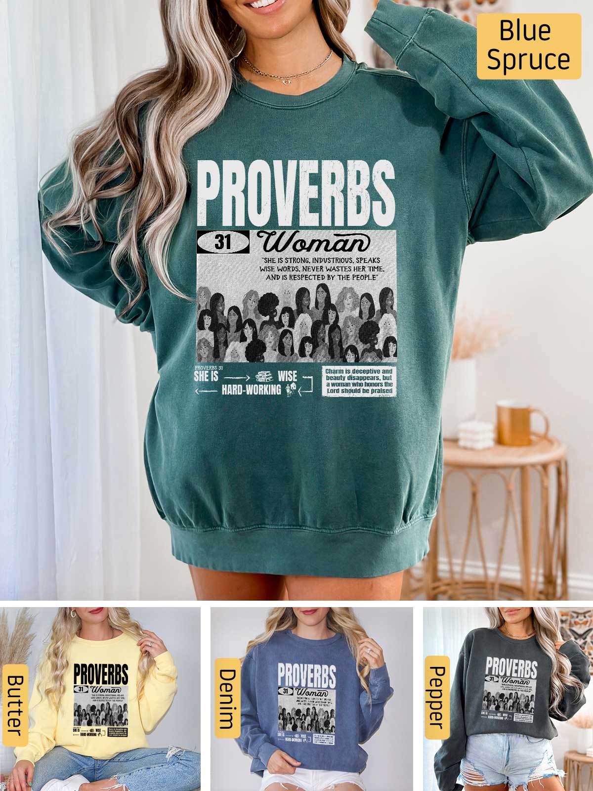 a woman wearing a sweatshirt with the words provers on it