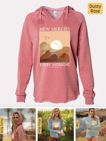 His Mercies are New Every Morning - Lamentations 3:22-23 - Lightweight, Cali Wave-washed Women's Hooded Sweatshirt