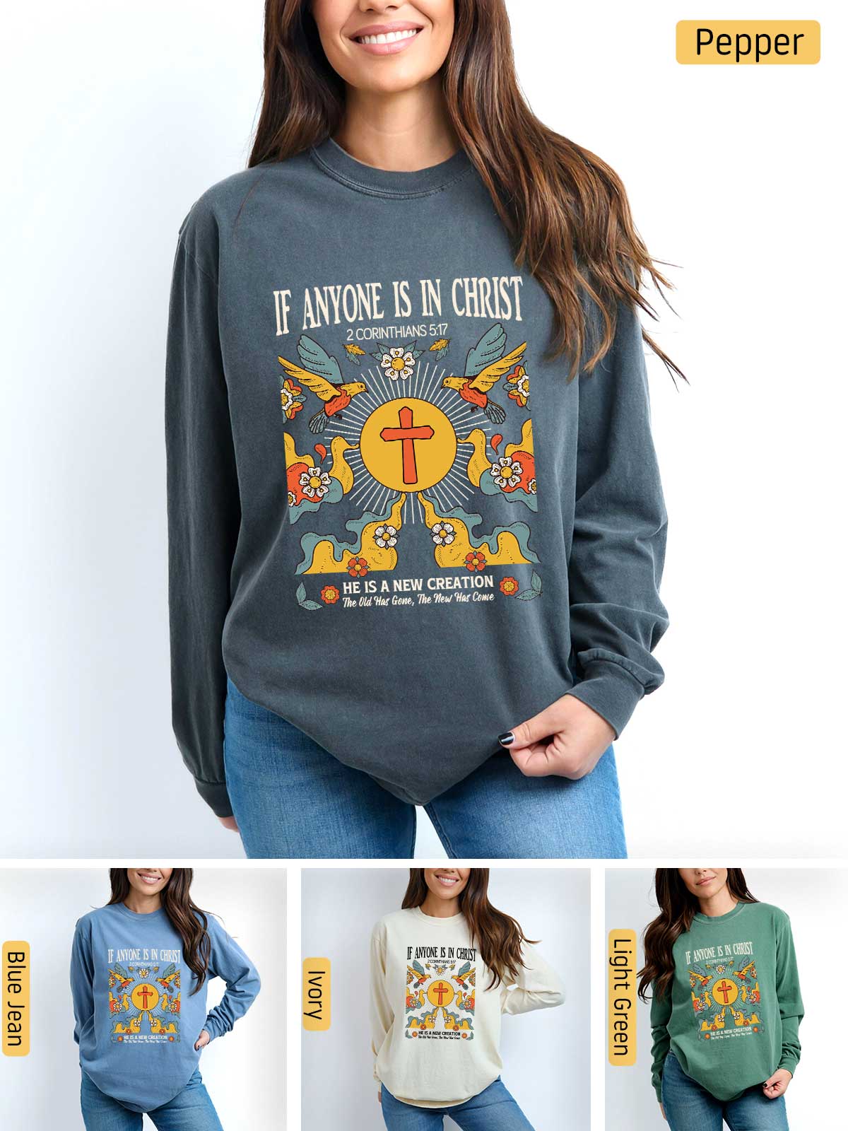 a woman wearing a sweatshirt that says it's anyone is in christ