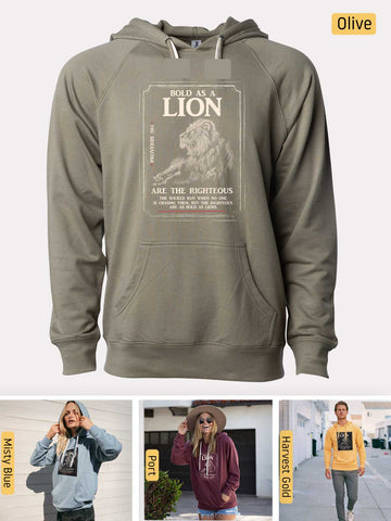 Bold as a Lion - Proverbs 28:1 - Lightweight, Unisex, Slim-Fit, Terry Loopback Hoodie