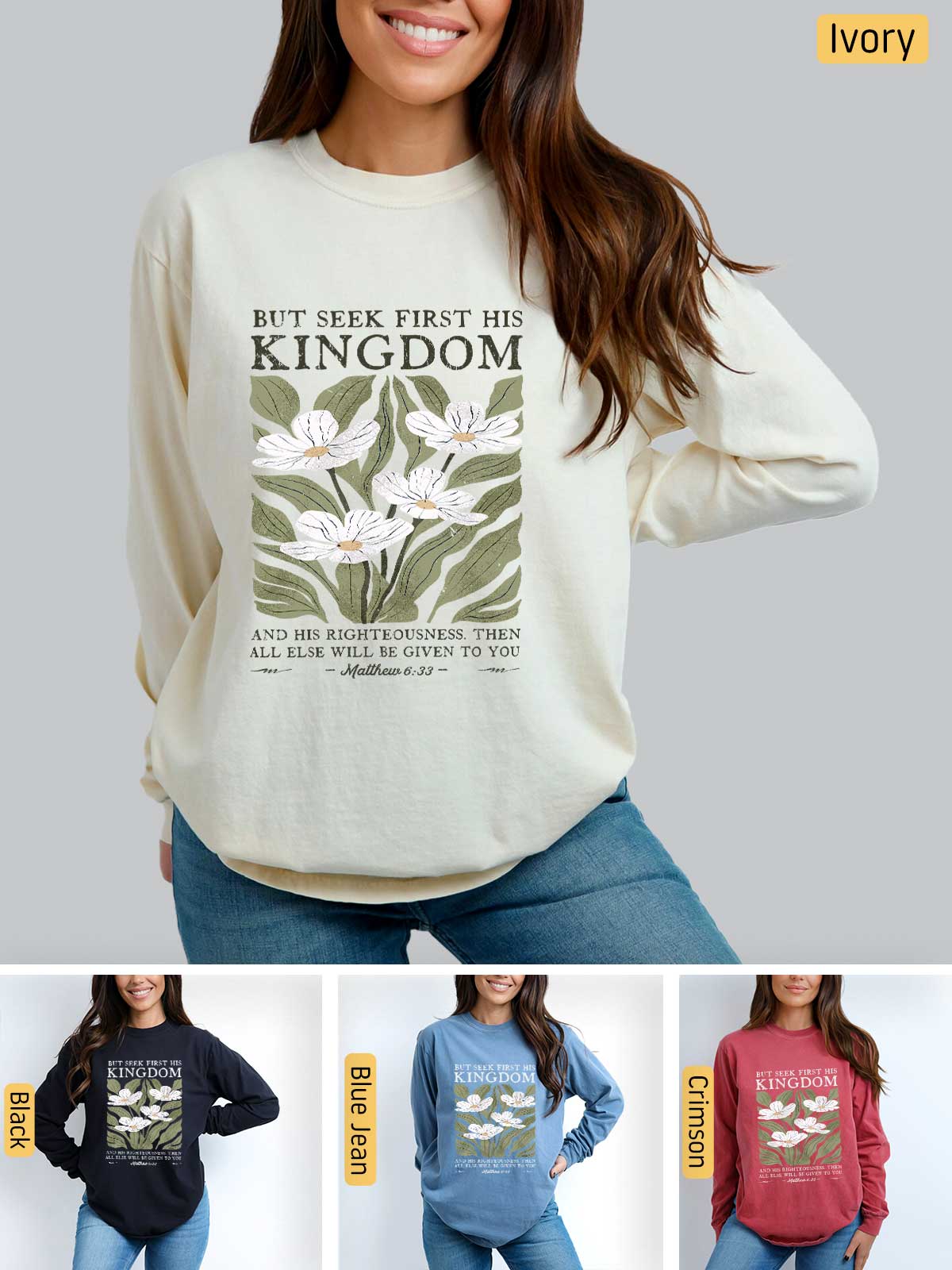 a woman wearing a sweatshirt with a flower on it