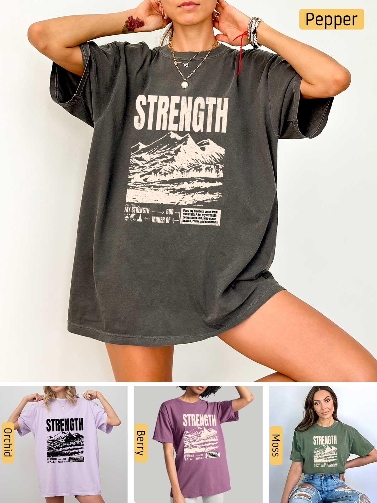 a woman wearing a shirt that says strength