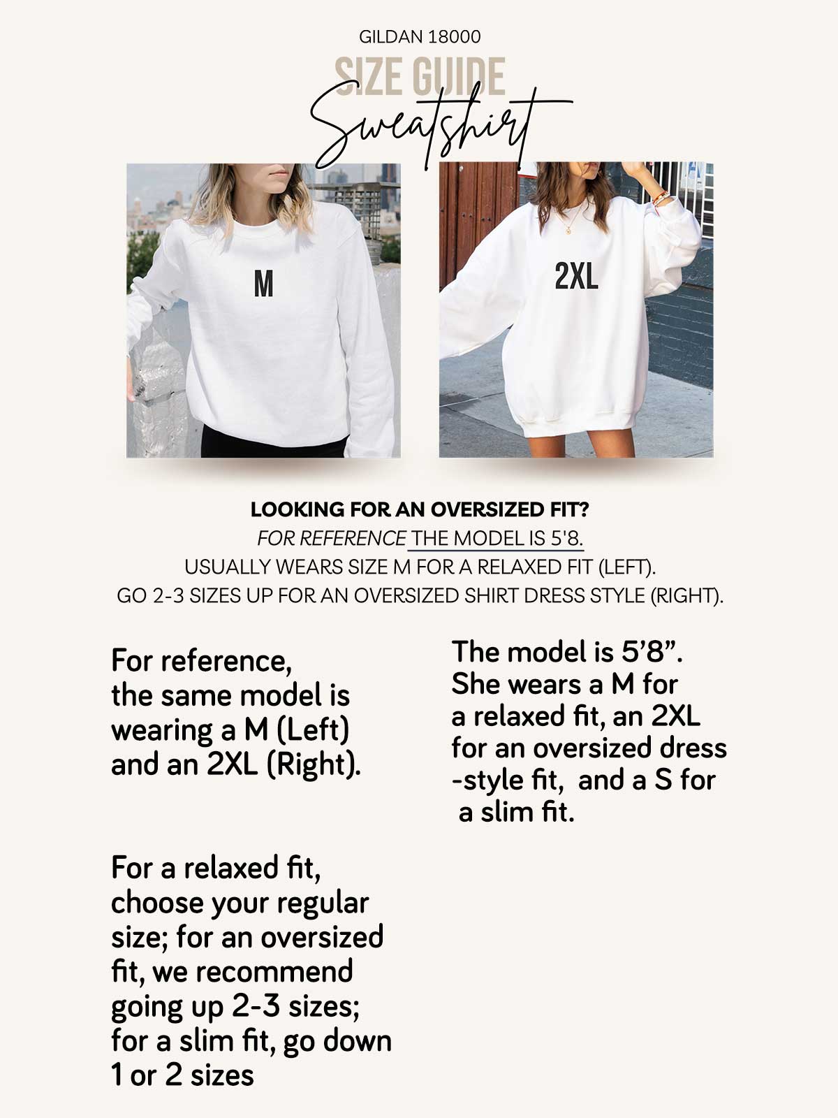a women's size guide for a sweatshirt