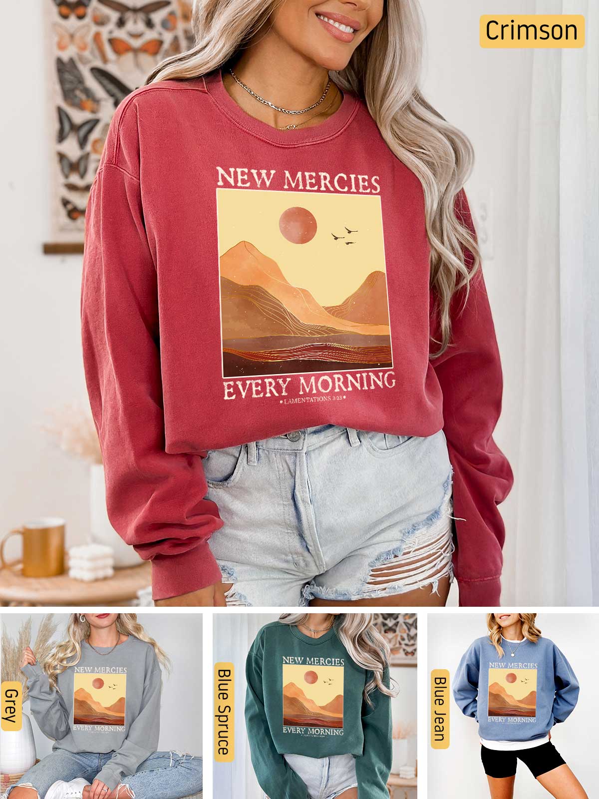 a collage of photos of a woman wearing a new merries sweatshirt