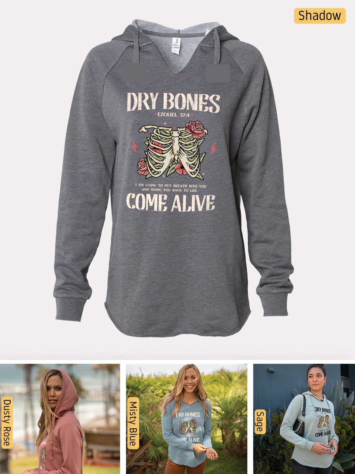 a women's hoodie with a picture of a skeleton on it