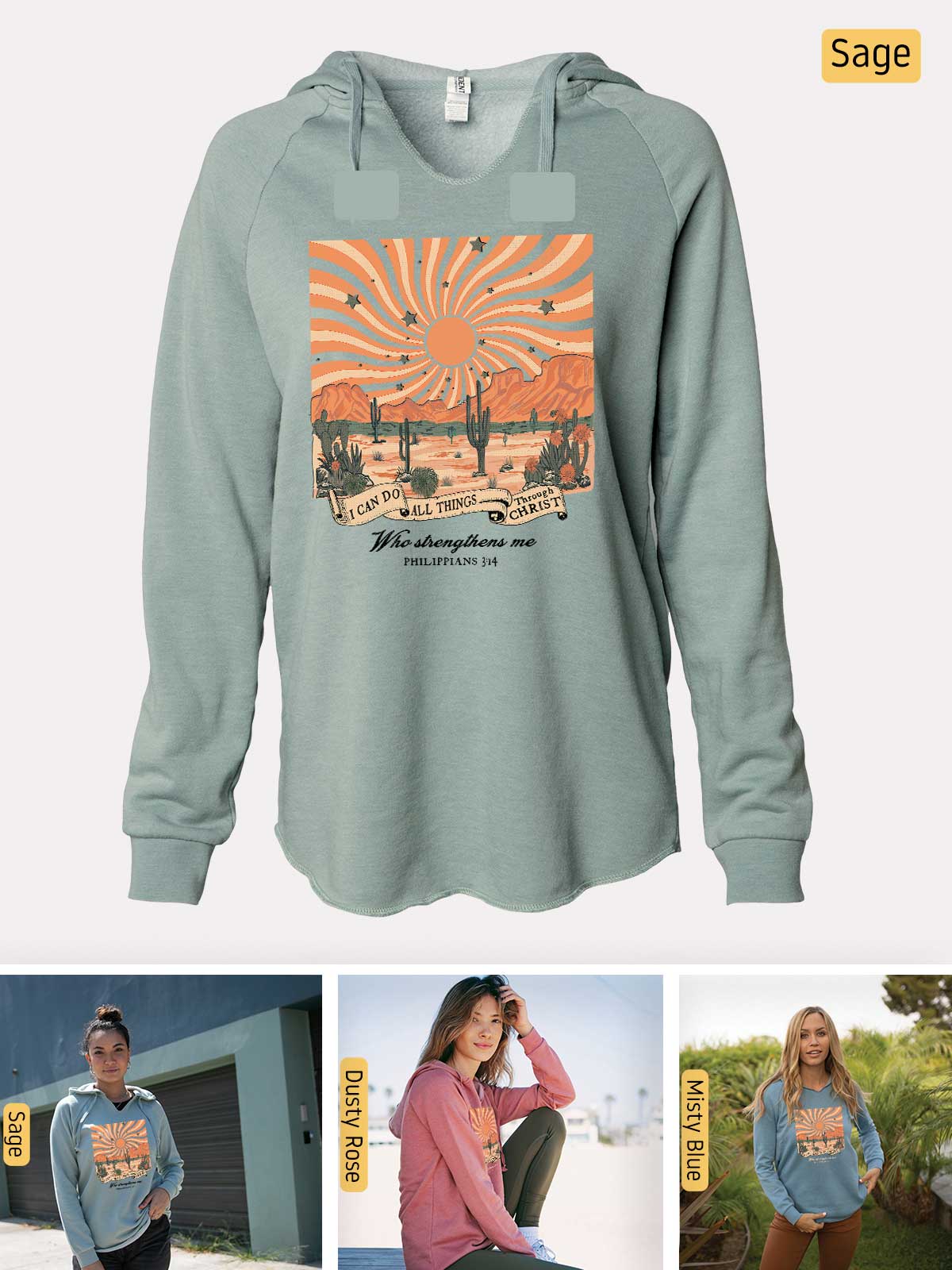 a women's sweatshirt with a picture of a woman sitting on a bench