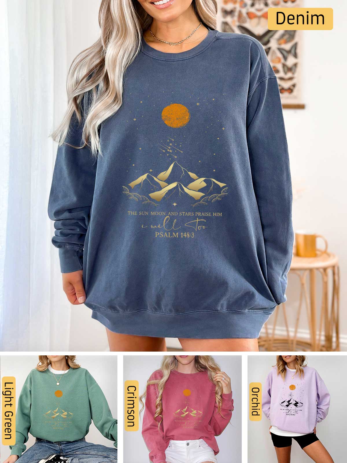 a woman wearing a sweatshirt with a graphic of birds on it