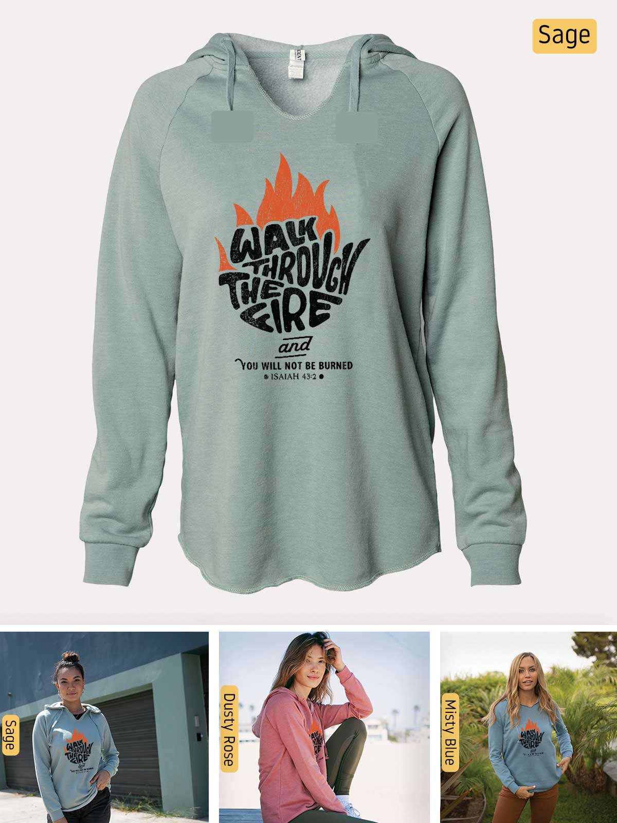 a women's sweatshirt with the words wash through the fire on it