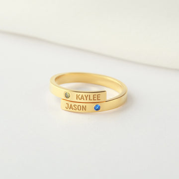 2 Name Wrap Ring with Birthstones - 2.5mm